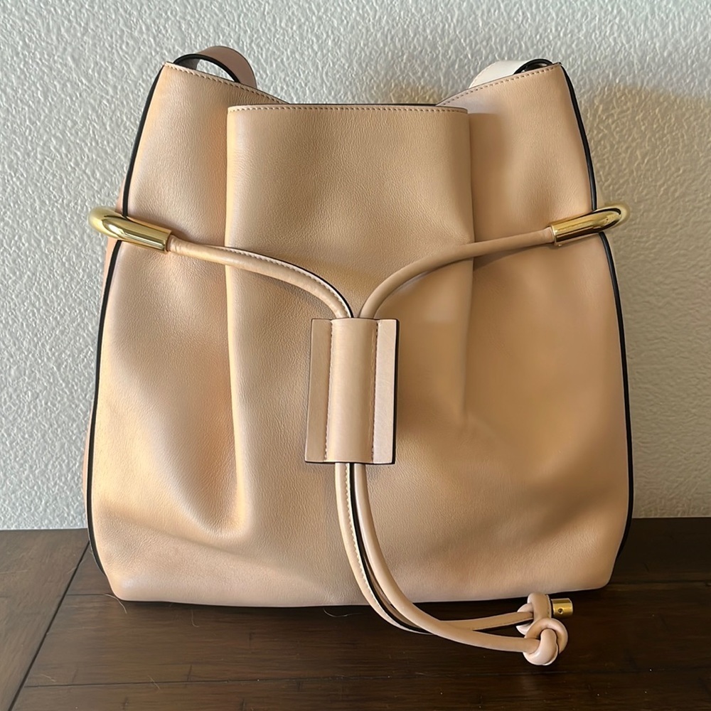 Chloe Calfskin Blush Nude Pink / Beige / Tan/ Gold Emma Drawstring Bag - Picture 3 of 5